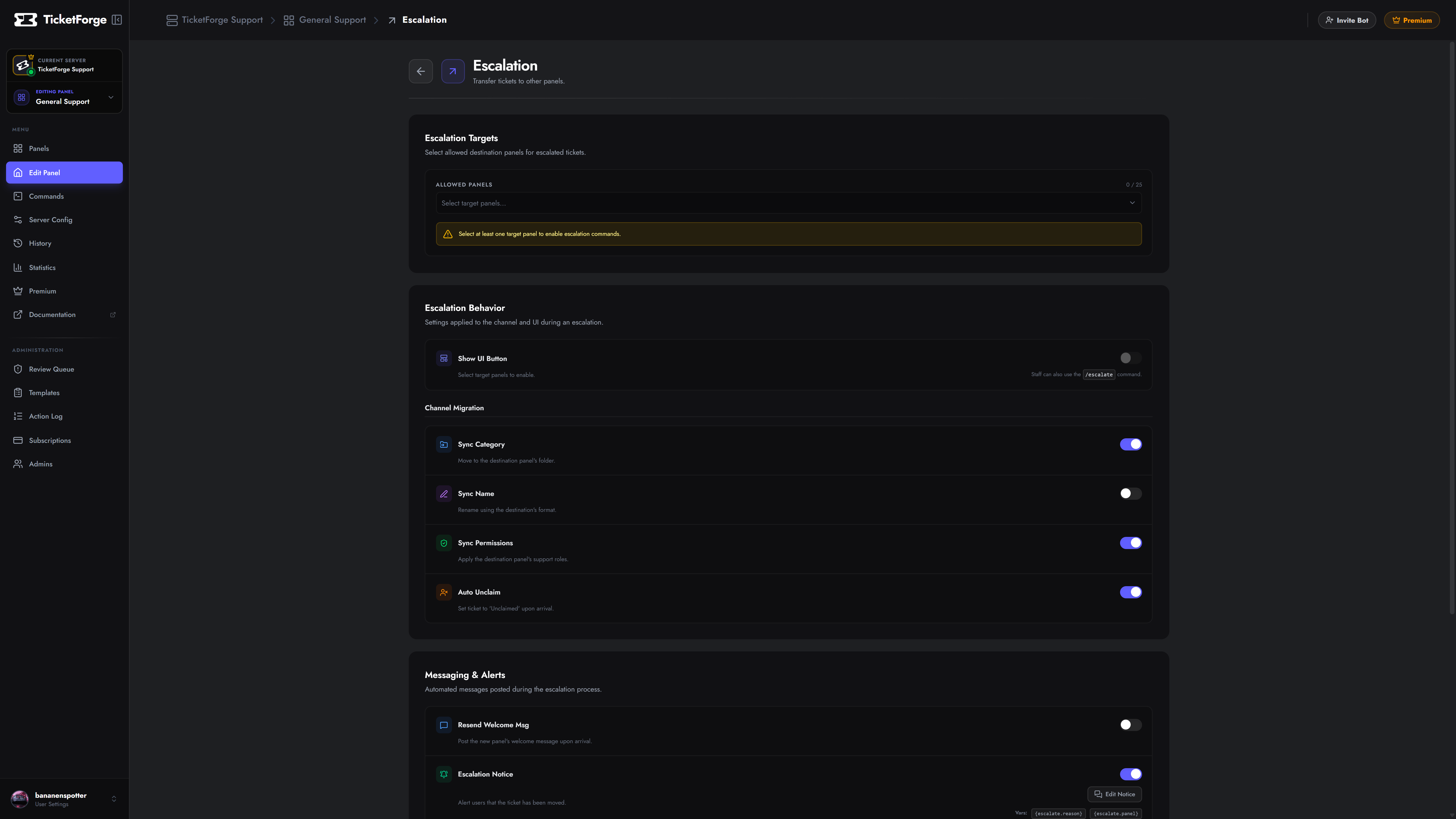 Escalation Settings