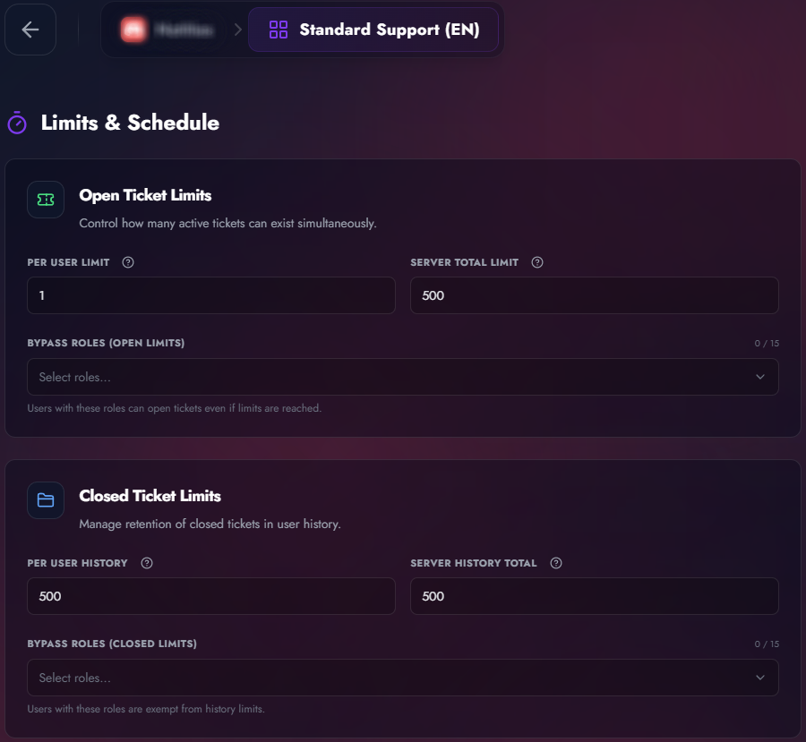 Limits Configuration