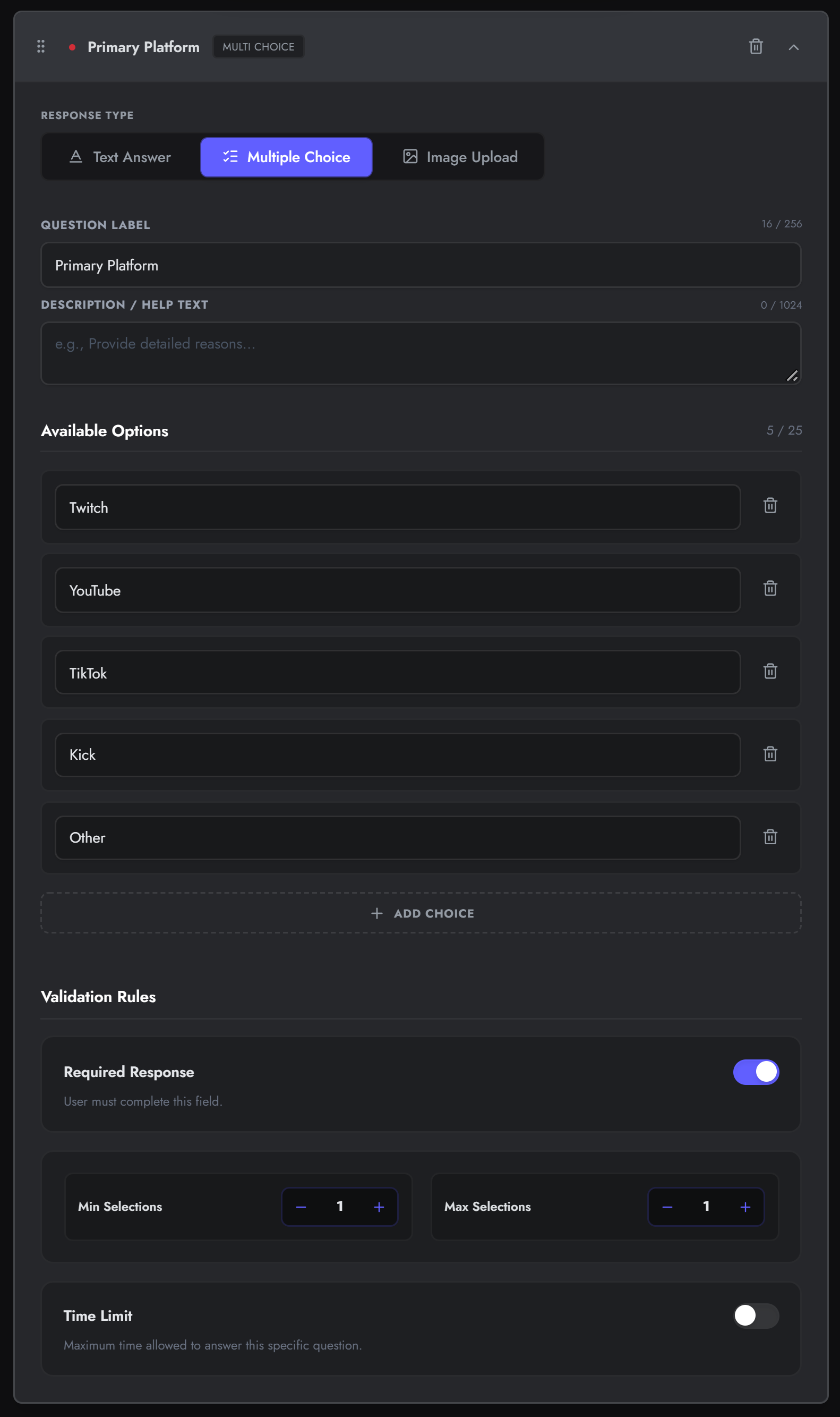 Multiple Choice Config