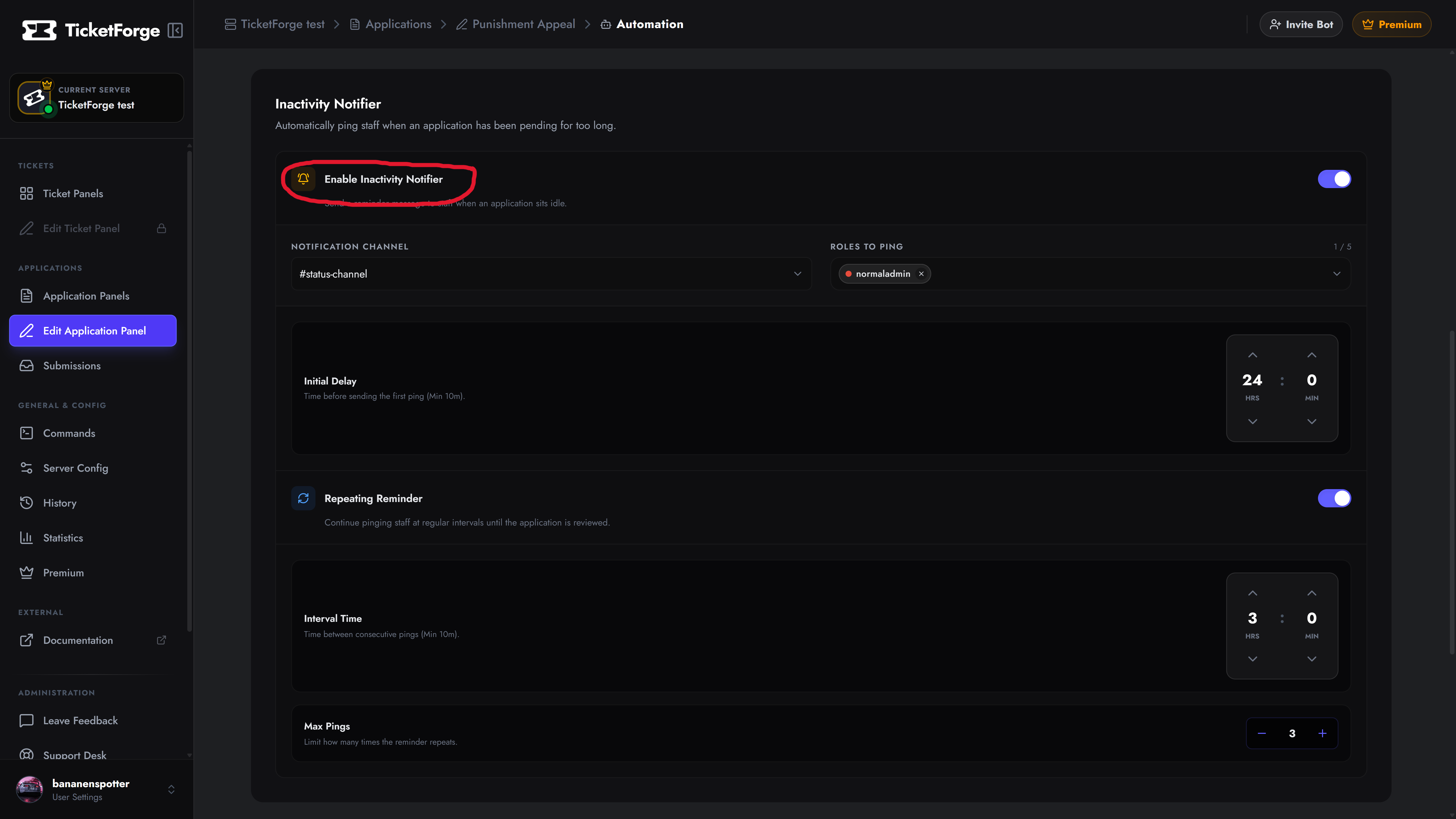 Inactivity Configuration