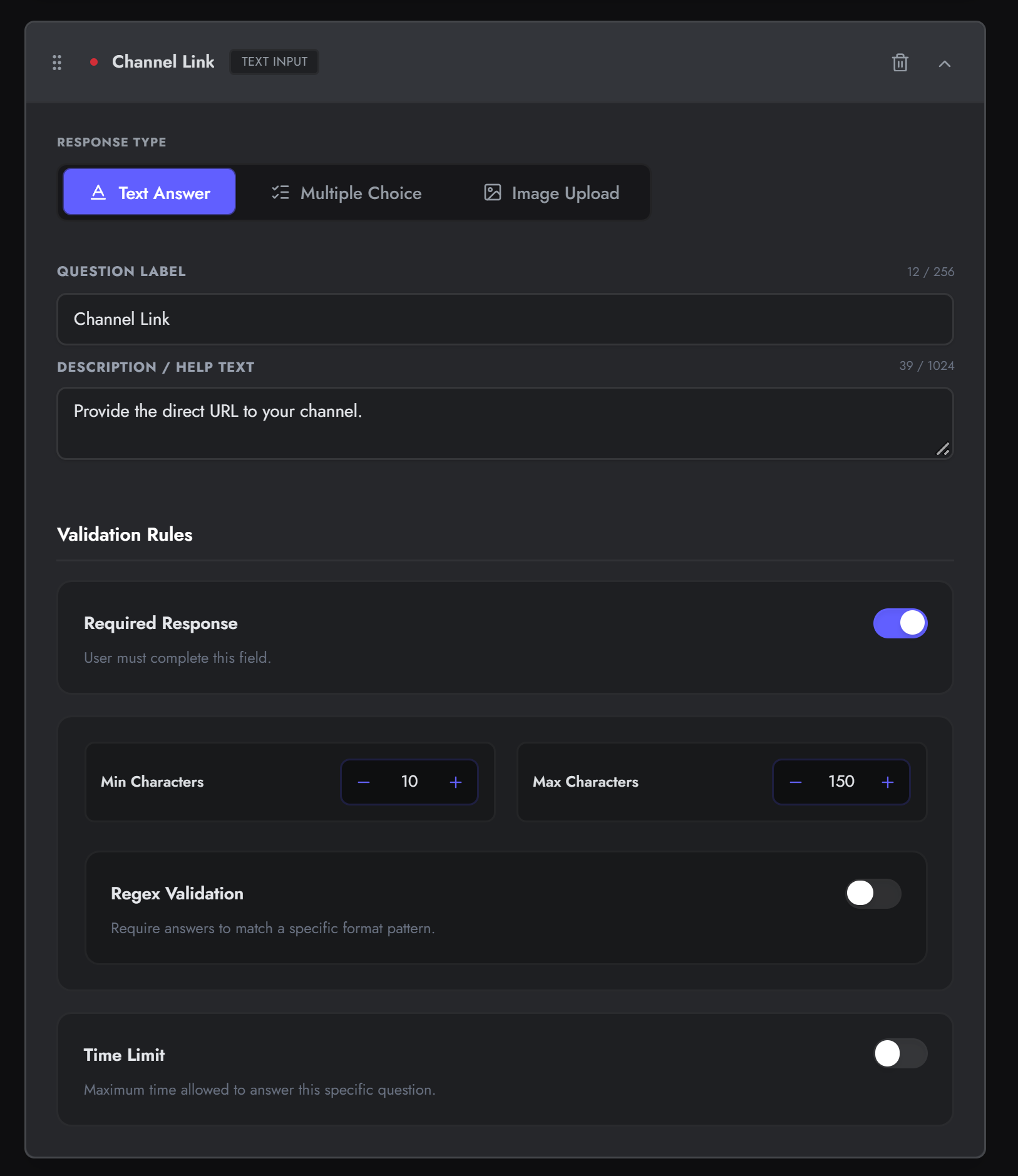 Text Answer Config